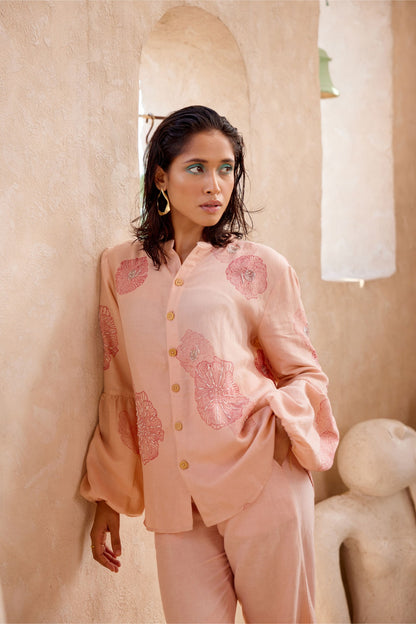 Marine Embroided Linen Shirt Set