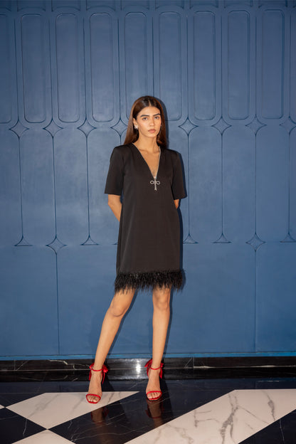 Box pleat bow dress